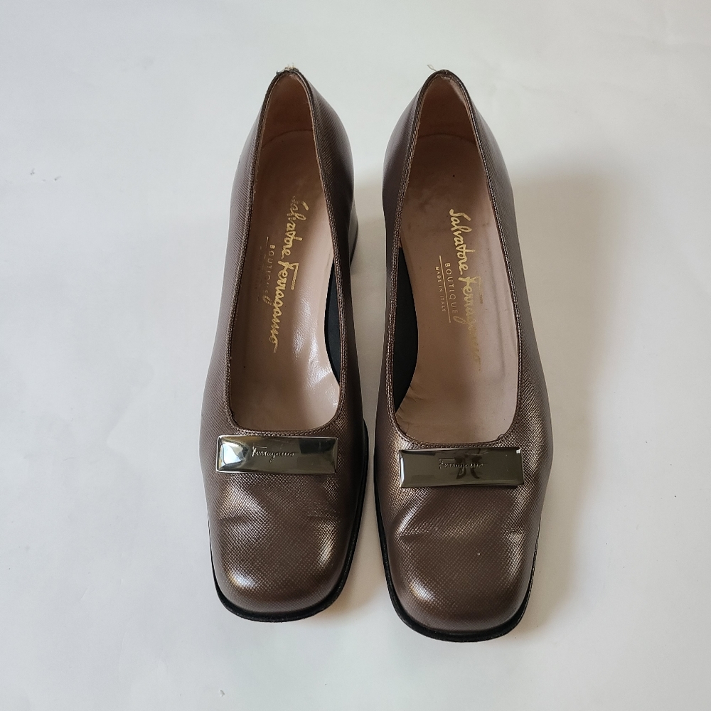 7 Ferragamo heels, square heel